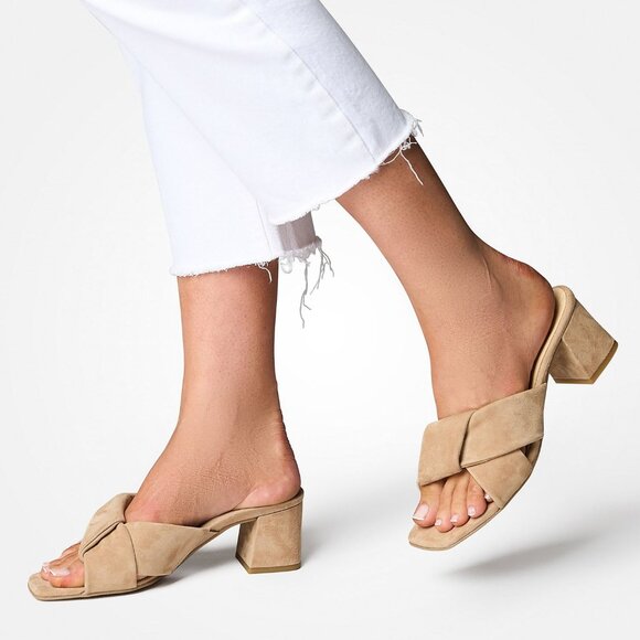 Paul Green SUPER SOFT Yasmin Slide Sandals US 9 Block Heel Beige Suede NEW $378 - Picture 1 of 13